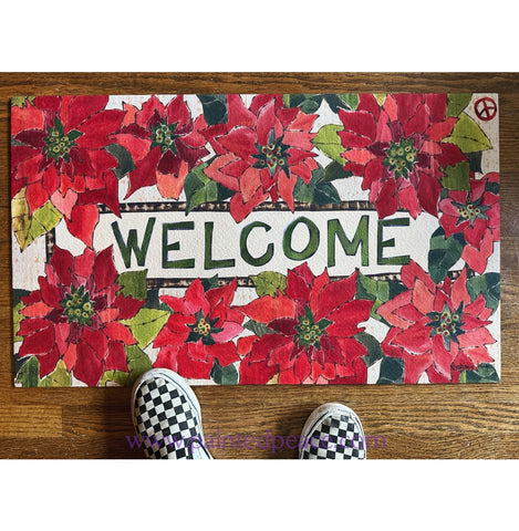 A Welcome With Poinsettias Doormat - New