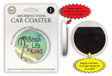 Beach Life Rules Car Coaster Or Magnet