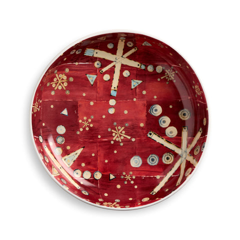 Red and White Glossy Ceramic Snowflake Serve Bowl 13" Available 7/17