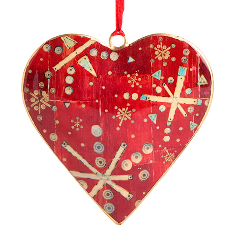 Snowflake Metal Heart Ornament - NEW