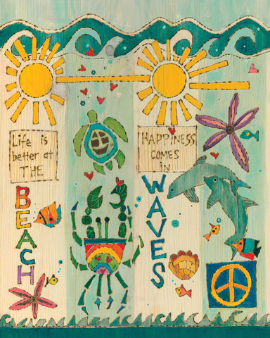 Life Is Good At The Beach Original On Wood 11" by 18" - NEW