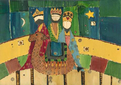 Three Kings Tiny Original On Wood 8’’ By 11’’ - New