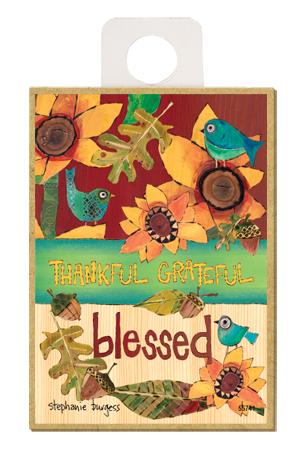 Thankful Grateful Blessed Wood Magnet - New