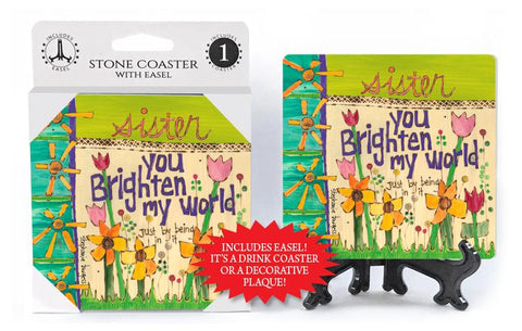 Sister You Brighten My World Stone Coaster