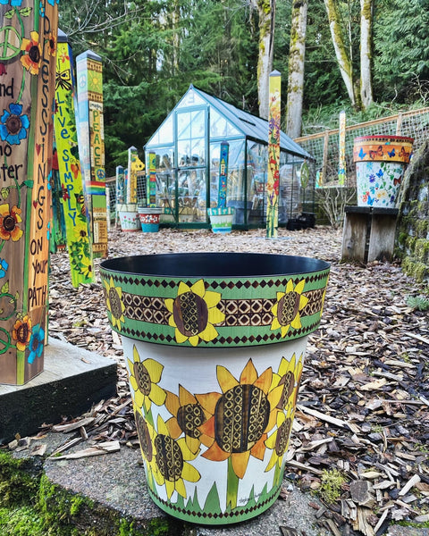 plant pot art design Sunflowers Galore 15" Garden Planter – Painted Peace
