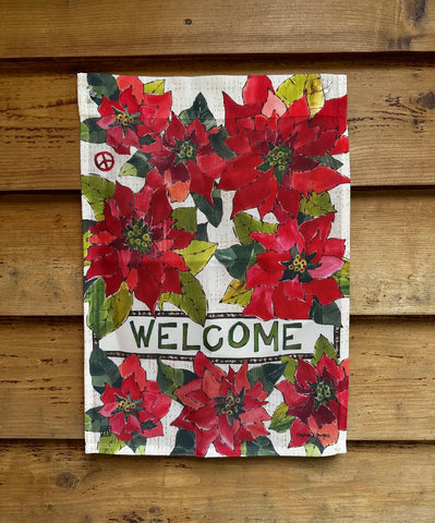 Welcome With Winter Poinsettias Banner/ Flag Small