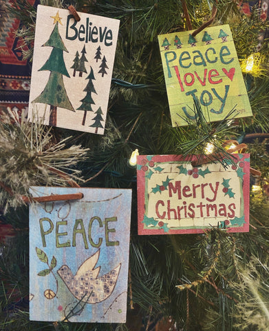 Wooden Christmas Ornament Collection Of 4 - Free Shipping