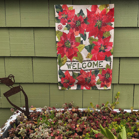 Welcome With Winter Poinsettias Banner/ Flag Small - New