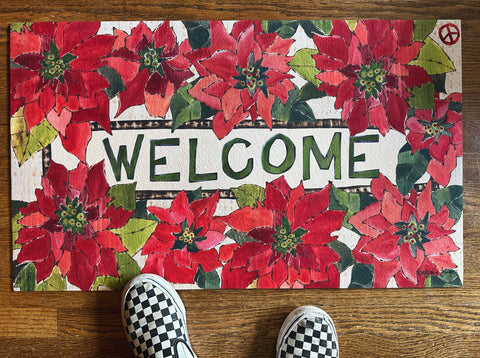 A Welcome With Poinsettias Doormat - New
