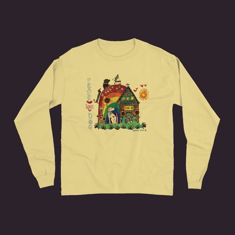 Peace Love Dog Unisex Long Sleeve Tee - New Butter / Small (S)