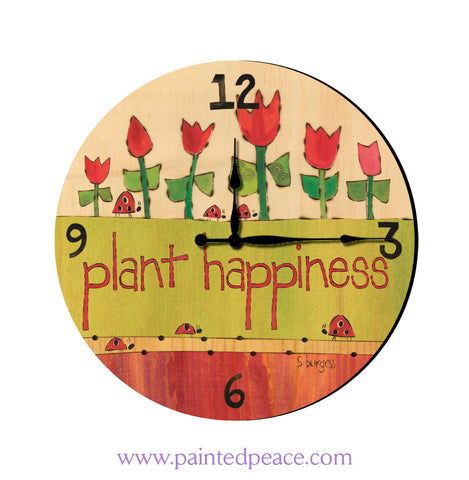 Plant Happiness 12 Solid Wood Wall Clock