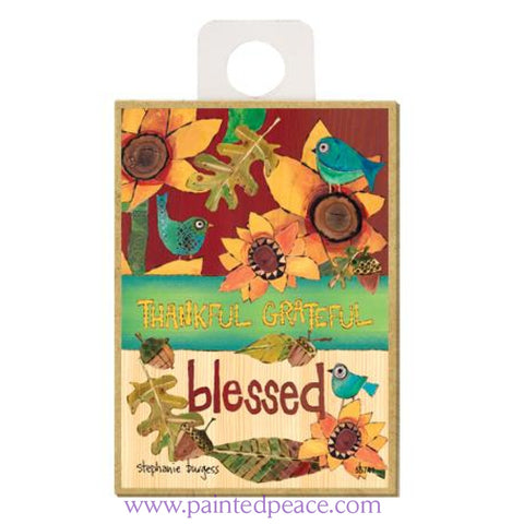 Thankful Grateful Blessed Wood Magnet - New