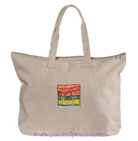 All We Need Is Love Heartful Peace Book Tote One Size / Natural Tote Bag