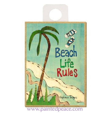 Beach Life Rules Wood Magnet - New