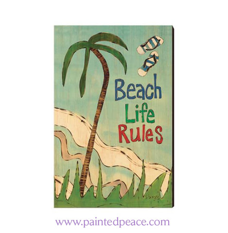 Beach Life Rules Wooden Post Card Mini Art