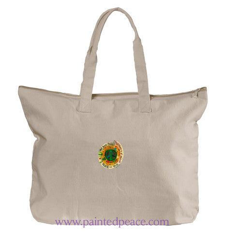 May Peace Prevail Heartful Peace Tote Bag Natural / One Size Tote Bag Large