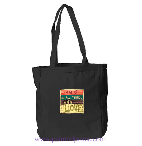 Do All Things With Love Heartful Peace Book Tote Black / One Size Book Tote
